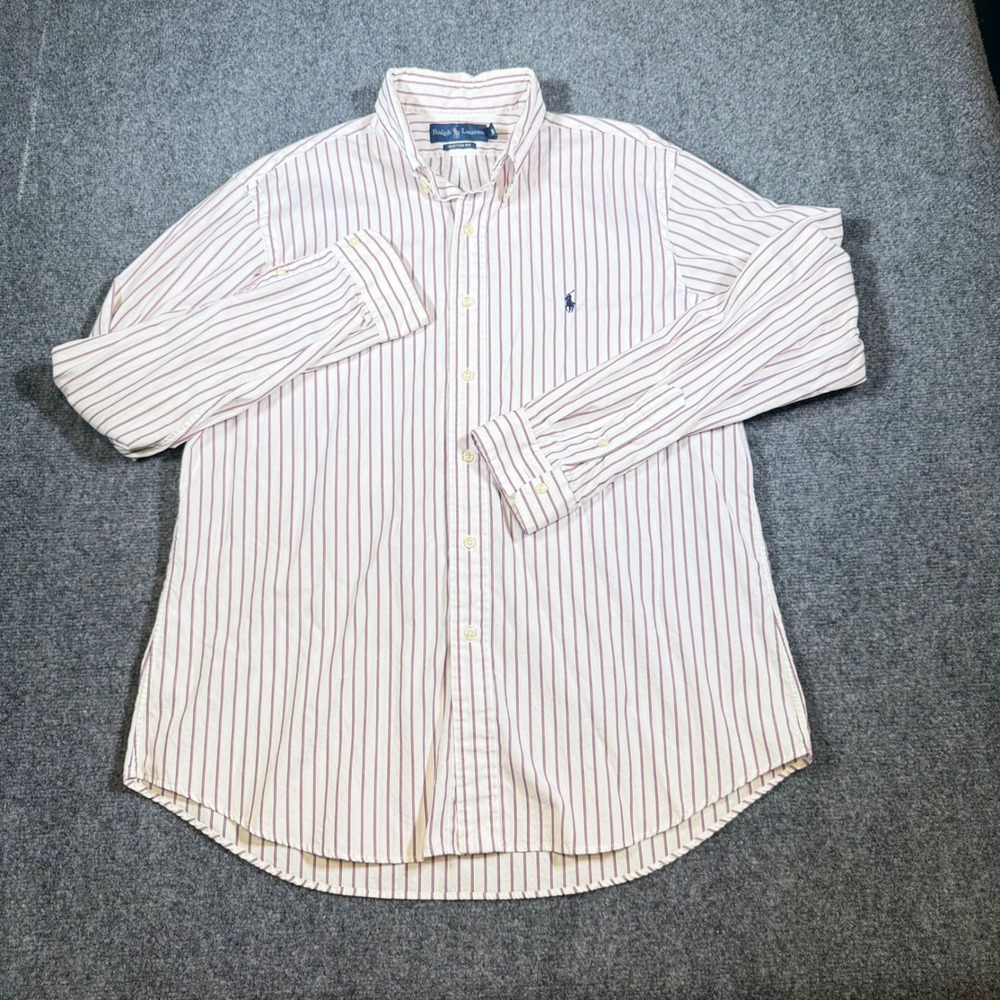 Ralph Lauren Custom Fit Striped Button Down Shirt Mens XL White Red Blue